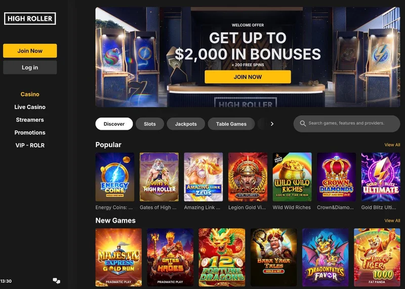 High Roller Casino casino interface